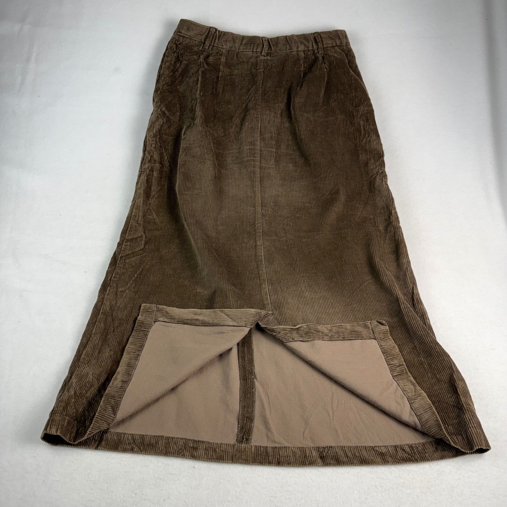 LL Bean Brown Corduroy Maxi Skirt Womens 12 Petite Wide Wale Cotton Tencel UH77 - Picture 3 of 7